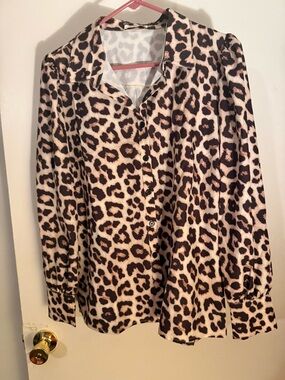 zeagoo Leopard Print Button-Up Shirt in Cream and Brown